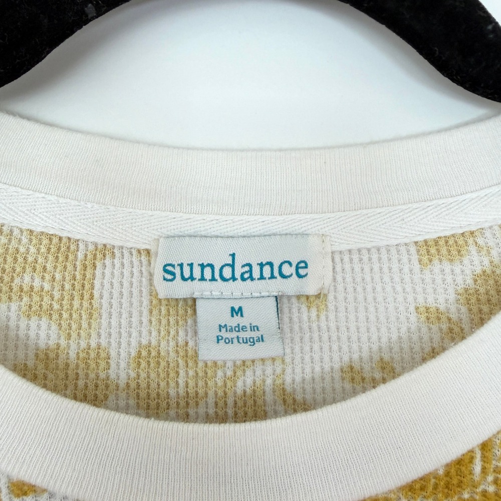 Sundance Womens Yellow Damask Floral Waffle Knit Thermal Top Button Cuff Medium - Picture 4 of 7